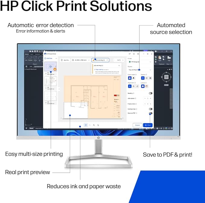 HP DesignJet T210 Large Format 24-inch Color Plotter Printer for Easy Wide CAD & Poster Prints (8AG32D)