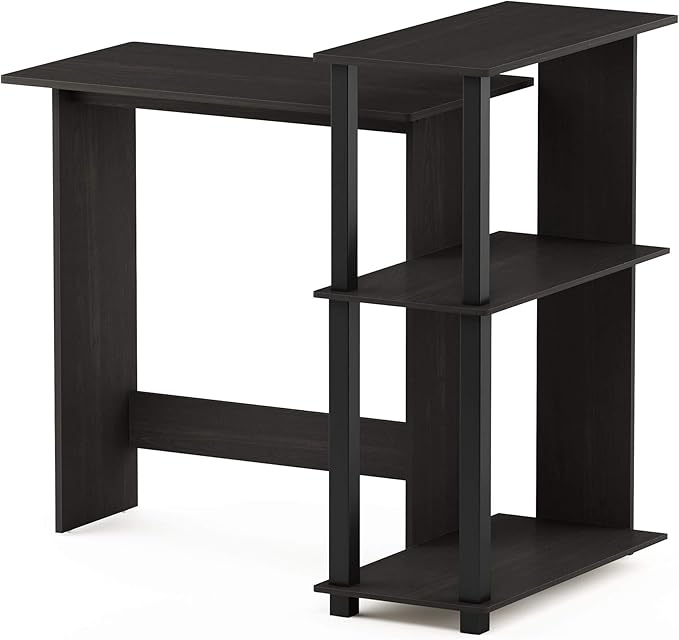Furinno Abbott Desk, 38.1 Wide L-Shaped Gaming Desk with 3-Tier Bookshelf, Corner Computer Desk, Office Desk for Home Office, Bedroom, Dark Espresso