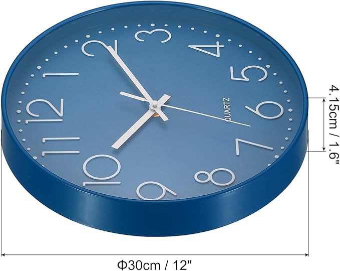 PATIKIL 12 Inch Wall Clock, Battery Operated Silent Non-Ticking Round Wall Clocks for Office Bedroom Decorative, Dark Blue