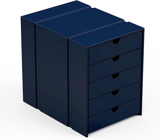 Modern Steel 5-Drawer File Cabinet For Desk, Document Storage Box, Office Desktop Filing Organizer, Drawer Organizer, desk caddy (Navy Blue)