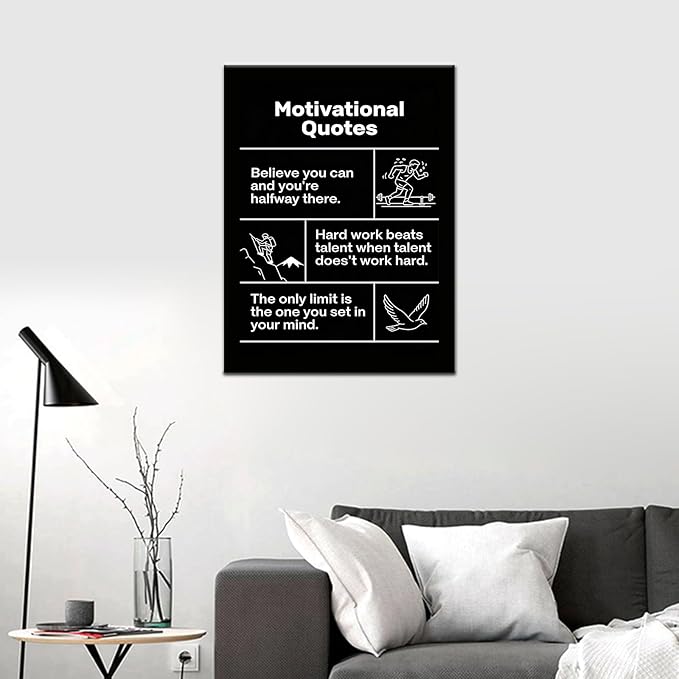 Inspirational Quotes Wall Decor Believe Hard Work Limit Canvas Print Framed Positive Mindset Artwork for Home Office Bedroom Daily Motivation Wall Art for Entrepreneurs 24x18 Inch