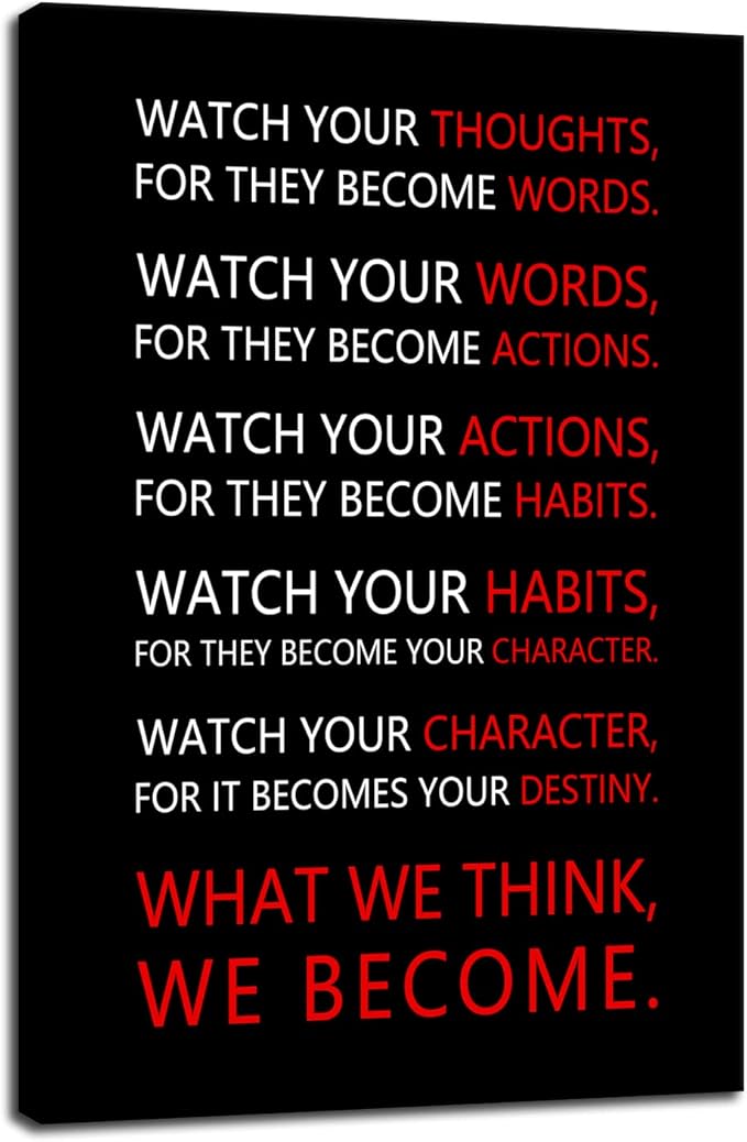 Watch Your Thoughts Inspirational Wall Art Motivational Canvas Painting Inspiring Quotes Posters Prints Artwork Living Room Home Office Classroom Decor Framed Ready to Hang [12''W x 18''H]