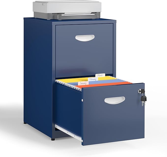 2 Drawer File Cabinet with Lock,Blue Metal Filing Cabinets,Vertical Locking File Cabinet Fit Hanging Files, Letter,File Box and A4 Documents
