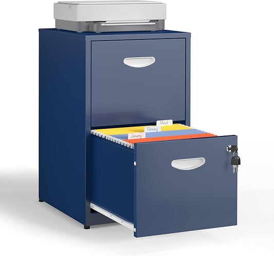 2 Drawer File Cabinet with Lock,Blue Metal Filing Cabinets,Vertical Locking File Cabinet Fit Hanging Files, Letter,File Box and A4 Documents