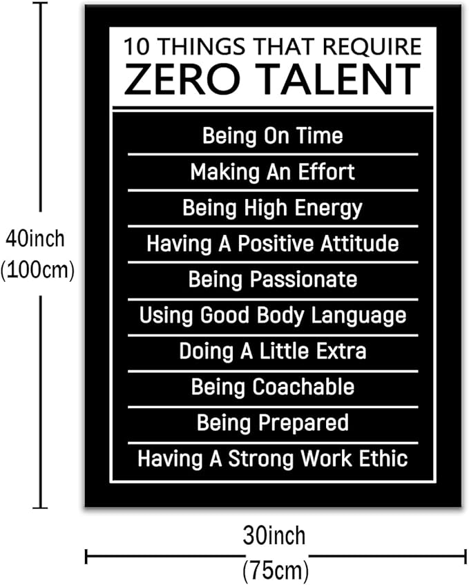 DINGFUN Extra Large Motivational Canvas Wall Art 10 Things That Require Zero Talent Framed Inspirational Quotes Prints Entrepreneur Success Decor for Startup Workspace Living Room, 40x30 Inch