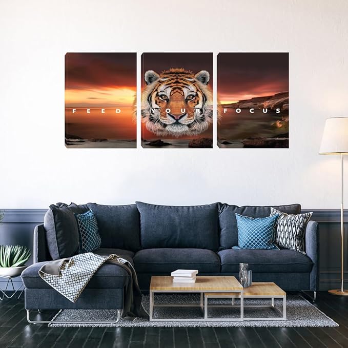 Motivational Wall Art, Inspirational Canvas Wall Art for Office, 3 Pieces Tiger Painting Posters Prints for Entrepreneur Living Room Bedroom Dorm(36''Wx 16''H)