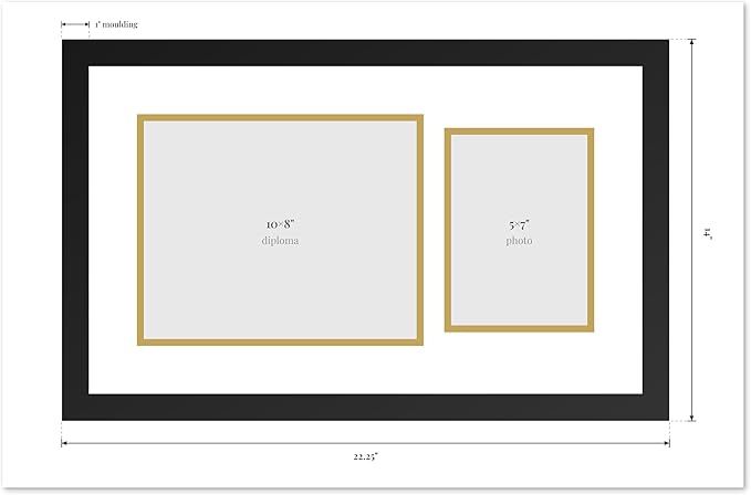 Diploma Frame With Photo Opening Honey Oak Navy Blue Over Gold Mat - Fits 10 x 8 Degree and Picture Made in the USA