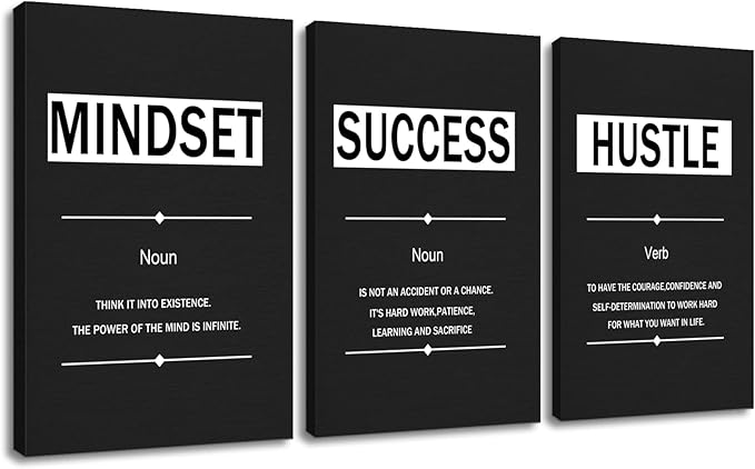 Motivational Canvas Posters Print Wall Art Home Decor 3 Pieces Success Inspirational Signs Picture Painting Positive Artwork for Teens Room Office Classroom Gym Stretched and Framed [48''Wx24''H]