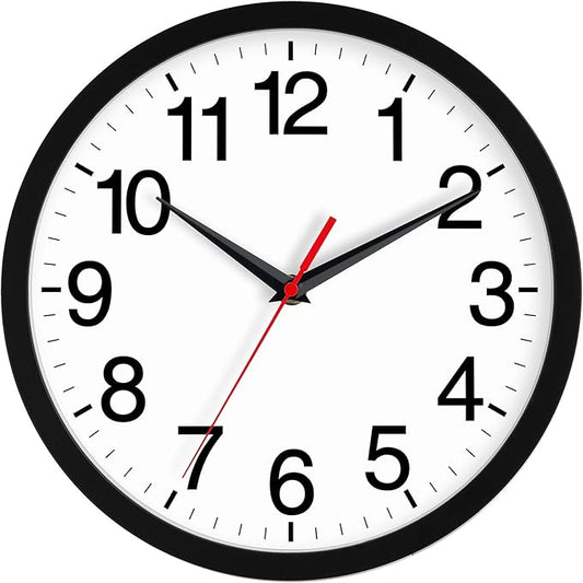 14 Inch Wall Clock Modern Battery Operated Silent Non Ticking Large Analog Clock for Living Room Office Home Bedroom Kitchen Bathroom(Black)
