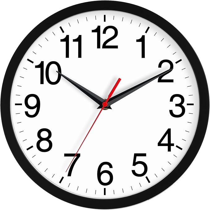 12 Inch Wall Clock Modern Battery Operated Silent Non Ticking Analog for Bedroom Office Living Room Home Kitchen Bathroom(Black)