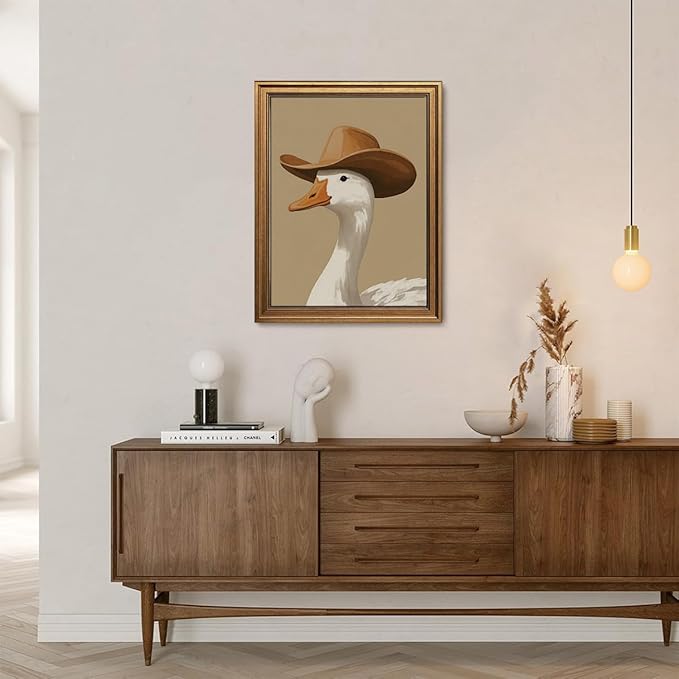Gold Framed Wall Art Vintage Canvas Wall Art Trendy Cowboy Duck Modern Maximalist Artwork Prints Picture for Living Room Bedroom Farmhouse Bathroom Office Decor, 16x24