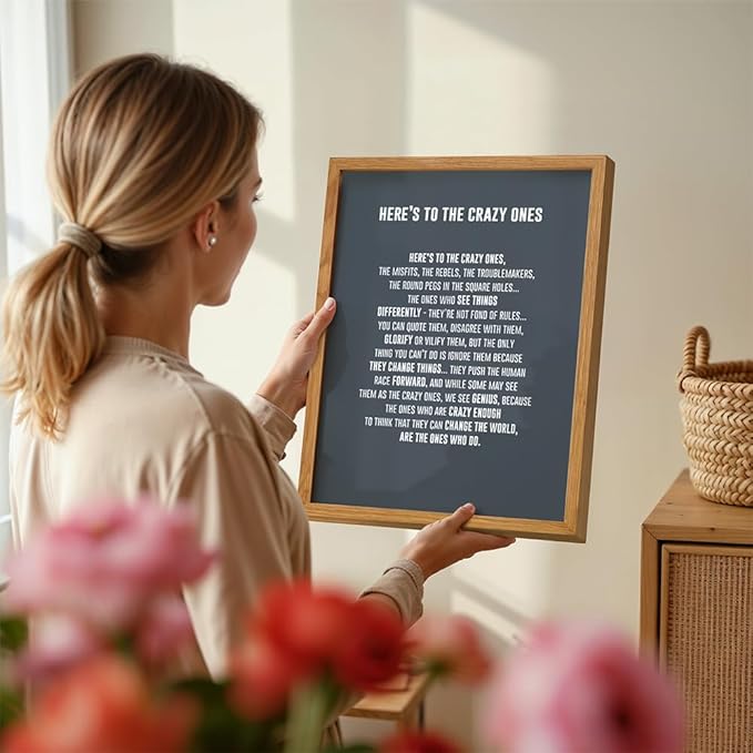 LARGE 11X14 FRAMED - Here's to the Crazy Ones- Motivational Wall Art Poster - Inspirational Quotes - Inspiring Sayings for Wall Decor - Home Office Decor- Encouragement Entrepreneur Gifts for Men