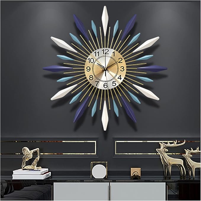 Wall Clock Art Simple Wall Clock Large Metal Wall Clocks Sunburst 3D Wall Clock with Silent Quartz Movement Modern Non Ticking Clock for Living Room, Bedroom, Office,68cm Wall Decor Clock Hello ( )