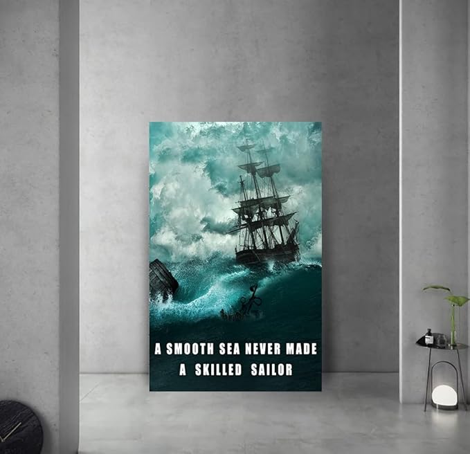 Motivational Wall Art Inspirational Quotes Pictures Inspiration Motivation Inspire Canvas Painting Sailing Ship Storm Posters Prints Home Decor for Office, Framed 28" x 44"