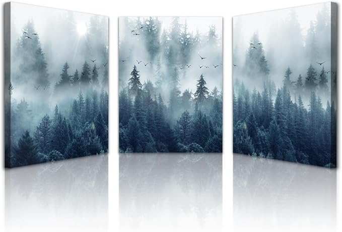 Lapremoly Large Wall Decorations For Living Room Framed Canvas Wall Art For Bedroom Inspiration Wall Decor Misty Forests Trees Wall Paintings Landscape Pictures Artwork Modern Posters Home Decor