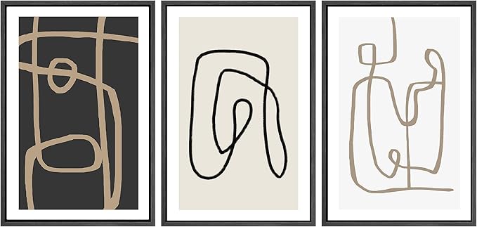 SIGNWIN Framed Canvas Print Wall Art Set Pastel Geometric Line Polygons Abstract Shapes Illustrations Modern Art Decorative Boho Relax/Zen Nordic for Living Room, Bedroom, Office - 16"x24"x3 Black