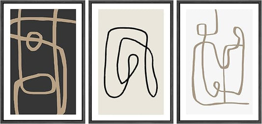 SIGNWIN Framed Canvas Print Wall Art Set Pastel Geometric Line Polygons Abstract Shapes Illustrations Modern Art Decorative Boho Relax/Zen Nordic for Living Room, Bedroom, Office - 16"x24"x3 Black