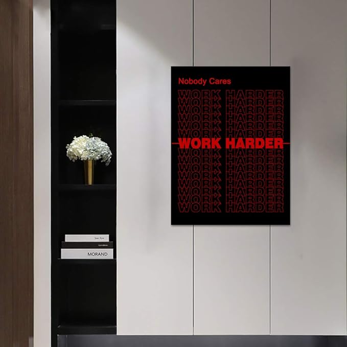 Modern Motivational Posters Nobody Cares Work Harder Entrepreneur Inspirational Quotes Canvas Wall Art Positive Attitude Painting Artwork Framed Ready to Hang for Office Home Decor - 18''W x 24''H