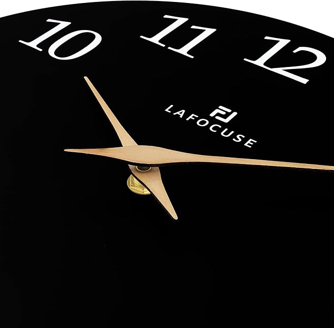 Lafocuse 12 Inch Wooden Black Wall Clock Battery Operated Silent Non-Ticking, Modern Simple Wall Clock for Living Room Decor Kitchen Bedroom Office
