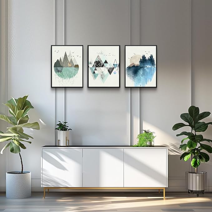 Black Framed Abstract Wall Art - Set of 3 Piece Framed Art Prints for Living Room, Bedroom, Office - Modern Geometry Wall Decor - 12"X16"