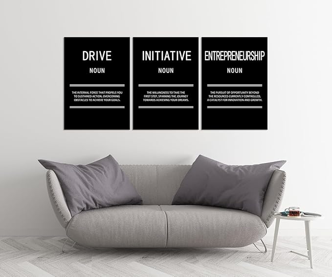 Entrepreneurship Initiative Drive Inspirational Canvas Wall Art 3 Panel Motivational Leadership Print Poster Painting Modern Inspiring Artwork for Home Office Living Room Wall Decor[60''Wx 28''H]