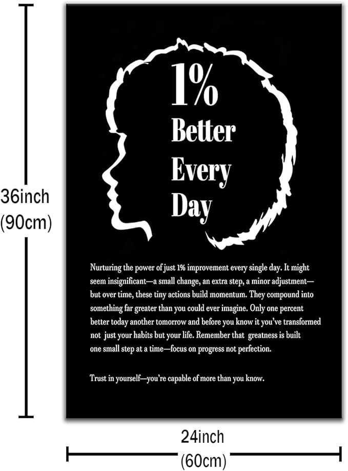 Inspirational Framed Canvas Wall Art 1% Better Every Day Picture Office Success Quote Growth Entrepreneur Motivational Poster Print for Modern Home Classroom Artwork Ready to Hang [24''Wx36''H]