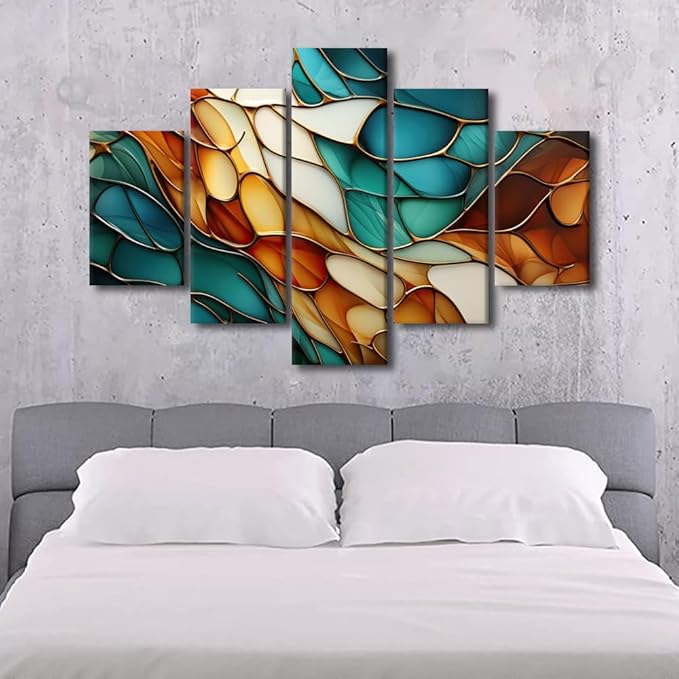 Canvas Wall Art for Men 5 Panel Abstract Canvas Wall Art Modern Abstract Texture Colorful Canvas Poster Prints for Lady Living Room Bedroom Wall Decor Stretched and Framed Ready to Hang 60x40 in