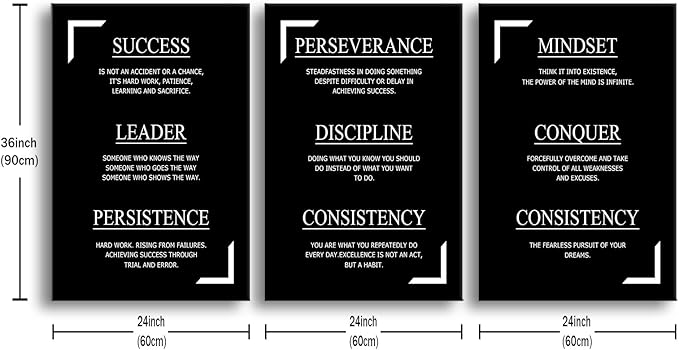 3 Pieces Motivational Success Quotes Inspirational Canvas Wall Art Picture Painting Hustle Believe Strength Poster Print for Living Room Office Gym Wall Decor Stretched and Framed [72''Wx36''H]