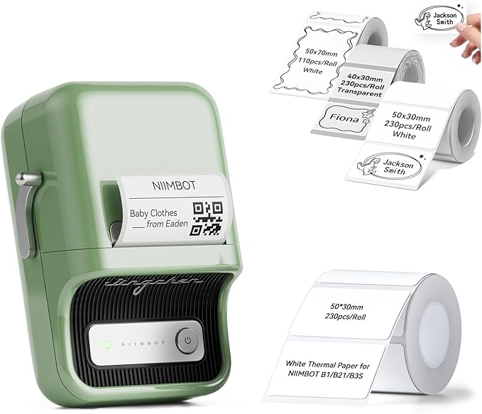 NIIMBOT B21 Label Maker, 2 Inch Portable Thermal Label Printer, Label Maker Machine with Tape, Compatible with Android, iOS & PC,Labeling for Home Storage Office and Small Business,Green