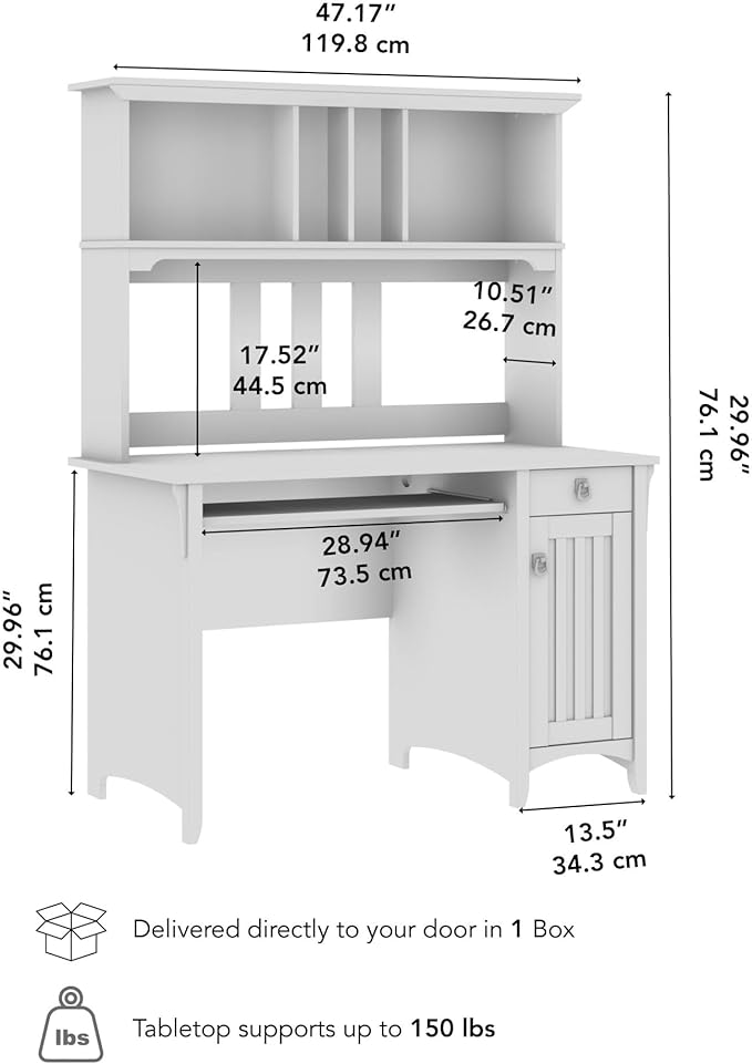 Bush Furniture Salinas Computer Desk with Hutch | Study Table with Drawers, Cabinets & Pullout Keyboard/Laptop Tray | Modern Home Office Desk in Reclaimed Pine | Work Desk with Storage