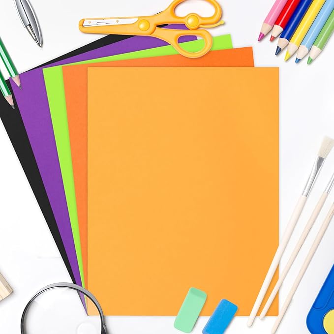 Whaline 150 Sheets 8.5 x 11 Inch Assorted Halloween Colored Card Stock Paper Black Purple Green Orange Yellow Scrapbook Paper for DIY Crafts Card Making Hocus Pocus Party Gift Supplies, 65lb