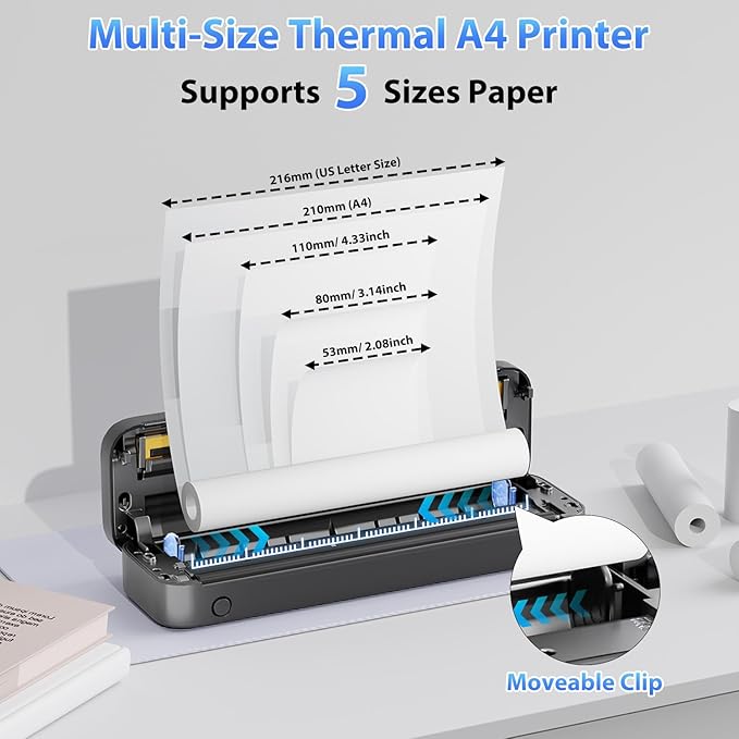Phomemo Portable Printer, M833 Upgrade Portable Inkless Wireless Printers for Travel, Bluetooth Label Printer Support 8.5'' x 11'' US Letter & A4 Thermal Paper, Suitable for Home Office Business