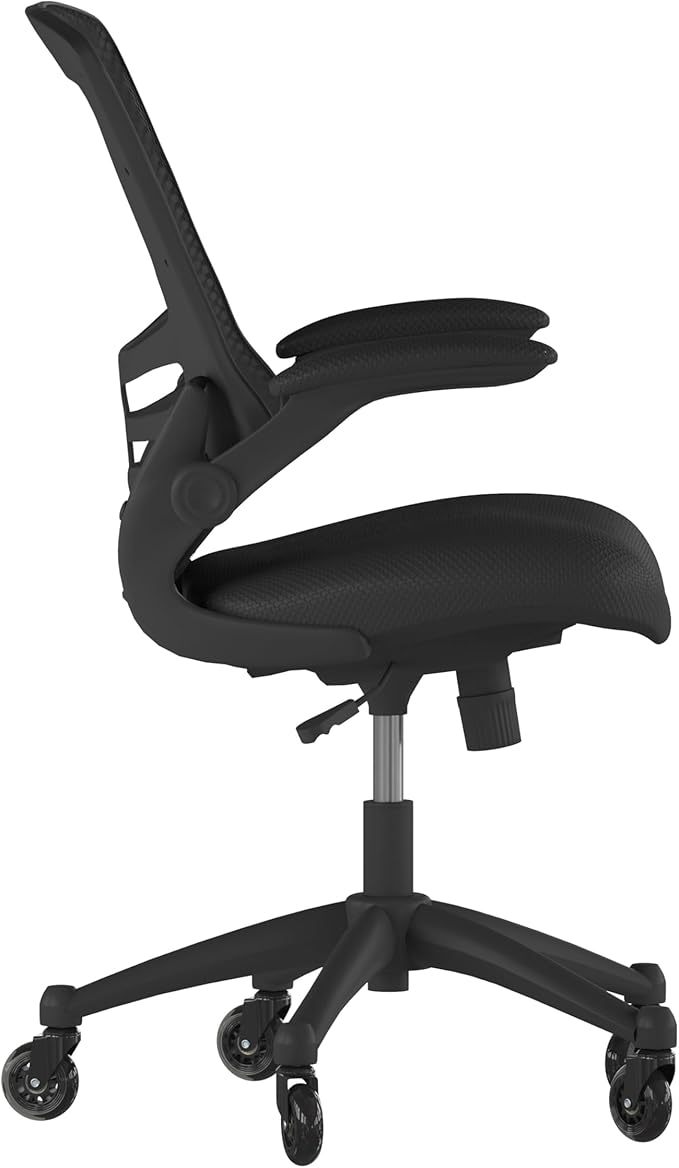 Flash Furniture Kelista Mid-Back Black Mesh Swivel Ergonomic Task Office Chair with Flip-Up Arms and Transparent Roller Wheels