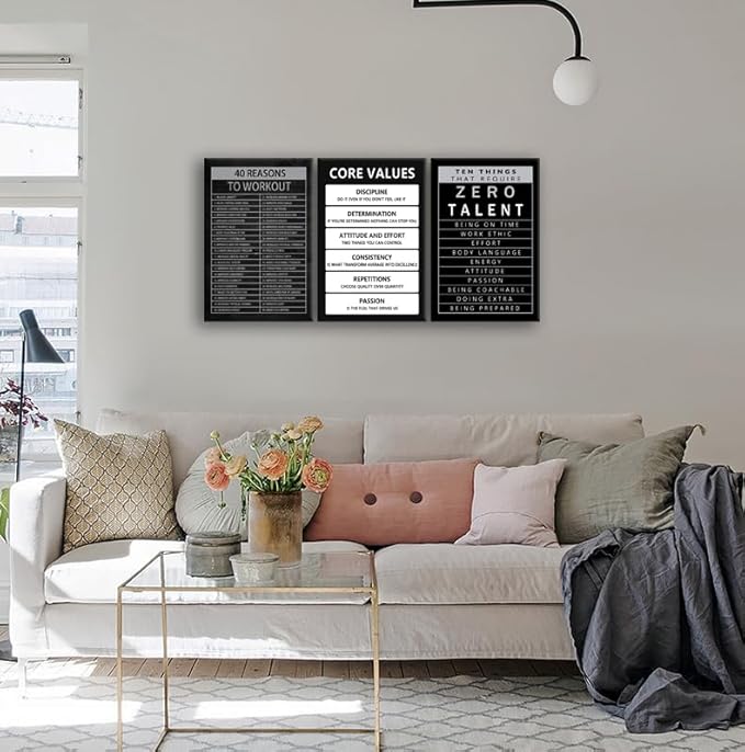 Inspirational Quotes Wall Art 40 Reasons to Workout Pictures Motivational Canvas Painting Inspiring Ten Things That Require Zero Talent Posters Print Artwork Home Decor Office Framed[48" W X 24" H]