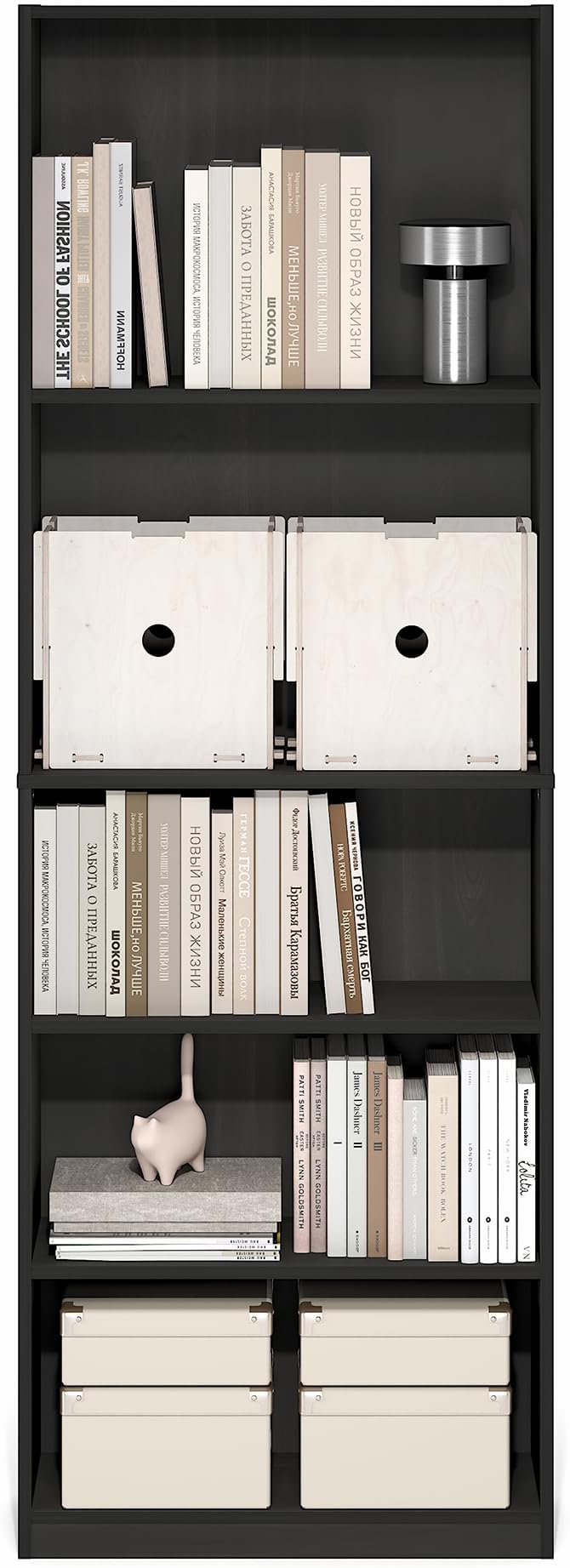 Furinno Jaya Book Shelf, 5-Tier Tall Book Shelf, Bookcase with Open Shelving, Standing Bookshelf, 9.5 x 24.6 x 71.1, for Organization and Storage, for Home Office, Living Room, Espresso