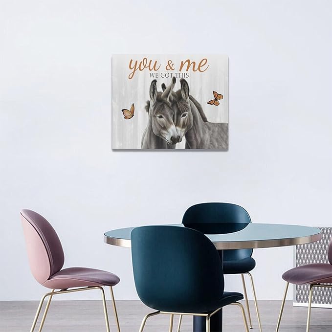 yerretin Farmhouse Donkey Wall Art Country Love Pictures Wall Decor Rustic Animal Canvas Painting Home Decoration Artwork for Bathroom Bedroom Living Room Office Framed 20"x16"