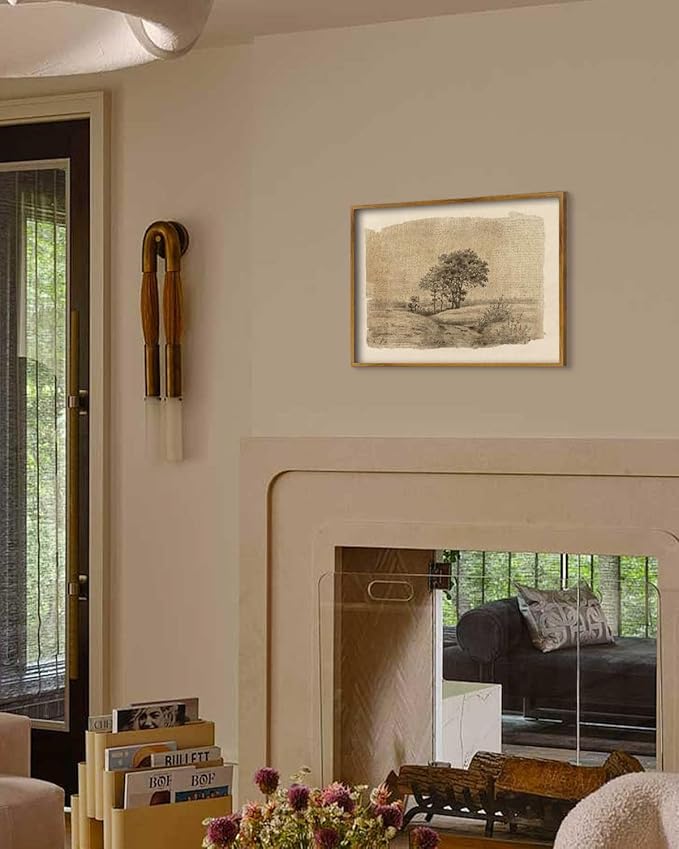 Kizbok Neutral Wall Art Decor Vintage Tree Sketch Canvas Prints Rustic Neutral Brown Tones Nature Drawing Oil Painting, Moody Antique Landscape Art Pictures for Bedroom, Farmhouse Wall Decor for Bathroom Home(8" x 10"-UNFRAMED)