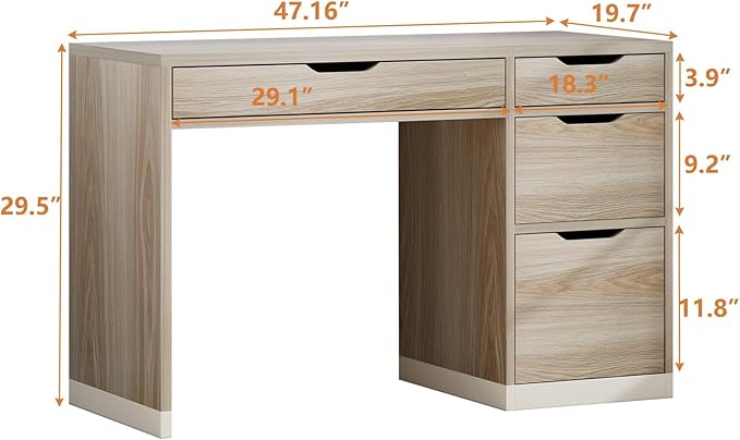 48 Inch Small Desk with Drawers, Computer Desk with Storage File Drawer for Bedroom, Office Desk with Storage for Small Space, Walnut