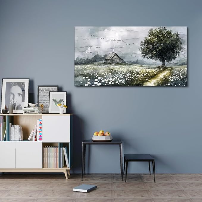 ERQINHUA Gray Large Canvas Wall Art For Living Room Farmhouse Wall Decor For Bedroom Office Mural Field scenery Paintings Tree Landscape Printed Artwork Wall Pictures Home Decorations art 24"X48"
