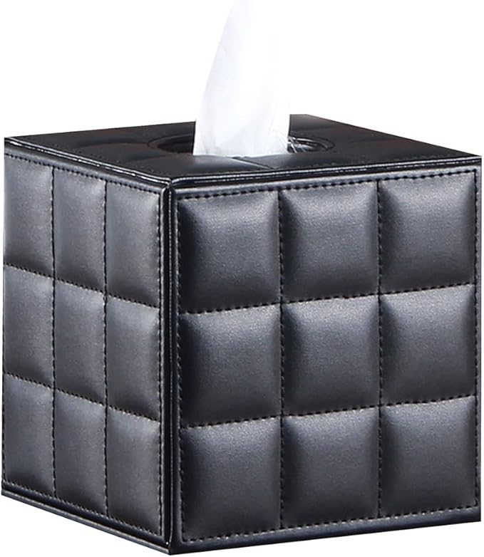 Stylish Tissue Box Leather Paper Roll Holder FashionTissue Organizer and Durable Tissue Box for Bathroom Vanity Desks Offices Bedroom Home Modern Tissue Box (Color : Black A) (Black)