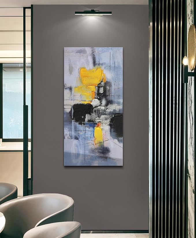 Arjun Abstract Wall Art for Living Room, Modern Black Grey Neutral Canvas Painting for Bedroom, Framed Textured Neutral Artwork Large Picture Dining Room Kitchen Mens Room Wall Decor 40"x20"