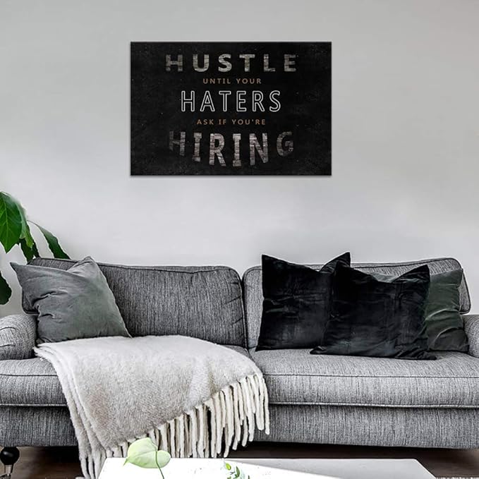 Yatsen Bridge Inspirational Posters Hustle Motivational Quotes Canvas Wall Art Entrepreneur Motto Painting Prints Artwork with Wooden Frame Easy to Hang for Office Classroom Decor - 12''H x 16''W