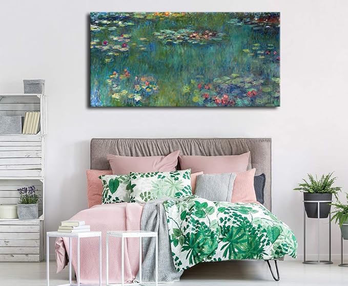 yearainn Canvas Wall Art Water Lilies by Claude Monet Landscape Pictures Modern Green Garden Painting Artwork Contemporary Nature Prints for Living Room Bedroom Home Office Wall Decor 29" x 58"