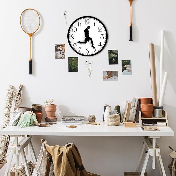 Silly Walk Wall Clock, Round Silent Wall Clocks Modern Funny Walking Silent Clock for Dining Room, Bedroom, Home, Office Decoration(Color:Black)