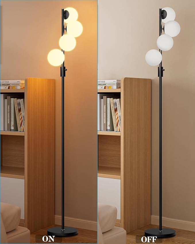 Lightdot Dimmable Globe Floor Lamp, Black Retro Standing Lamps with 3000K G9 Bulbs Included Soft Warm White Eye Care, Mid Century Modern Floor Lamp for Living Room/Sofa Beside/Corner Decor