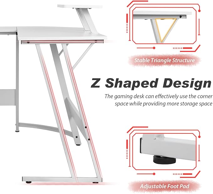 PayLessHere L Shaped Desk Corner Gaming Desk Computer Desk with Large Desktop Studying and Working and Gaming for Home and Work Place,White