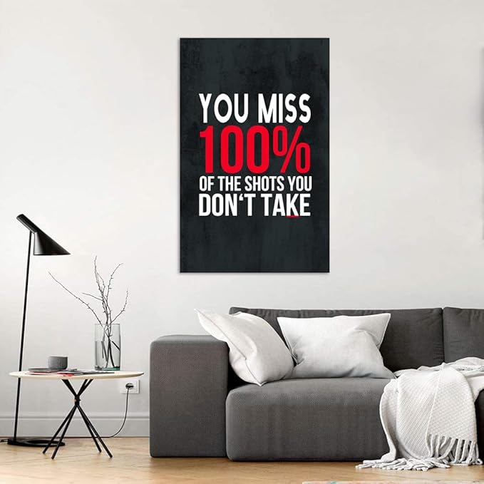 Michael Scott Framed Poster Wayne Gretzky Funny Print Art You Miss 100% Of The Shots You Don’t Take Easy Inspirational Canvas Giclee Office Artwork HD Print Modern Home Decor Easy to Hang-28"Wx44"H