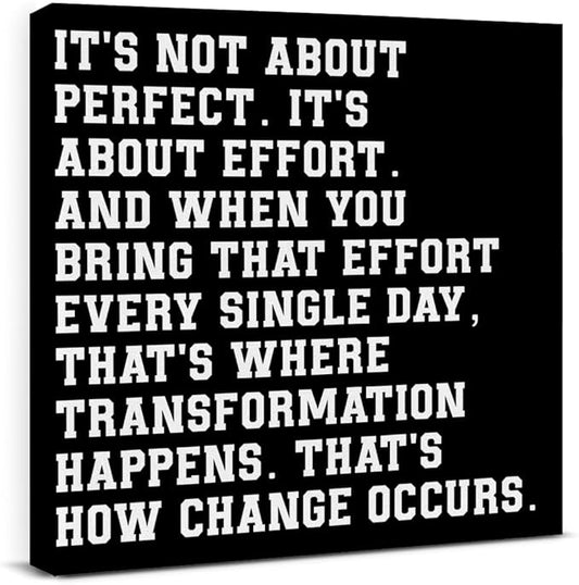 Motivational Wall Decor, Inspirational Quote Wall Art for Home Office Gym Classroom, Encouraging Decor for Success, It's Not About Perfect, It's About Effort Framed Canvas Posters, 8 x 8 Inches