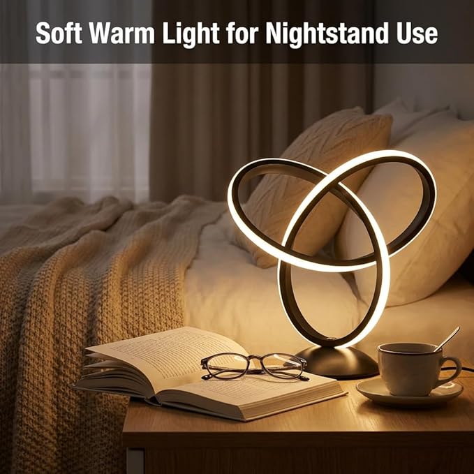 RGB Bedside Lamp with Remote,13 Color Changing Spiral Table Lamp, Dimmable LED Night Light with 3 Warm White Levels for Bedroom, Living Room,Nightstand,Black