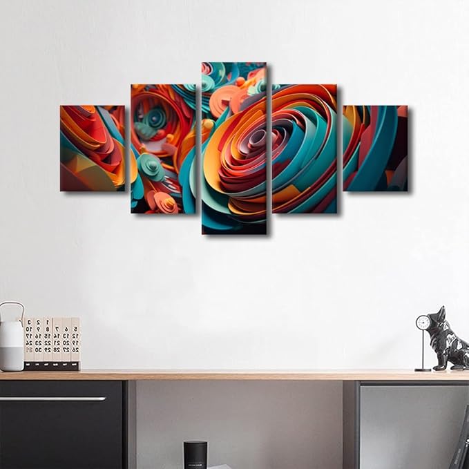 Canvas Wall Art Decor Modern Abstract Art Canvas Poster Abstract Spiral Picture Printing Art 5 Panel Home Wall Decor for Native Americans Living Room Decor Stretched Ready to Hang 60x32 in